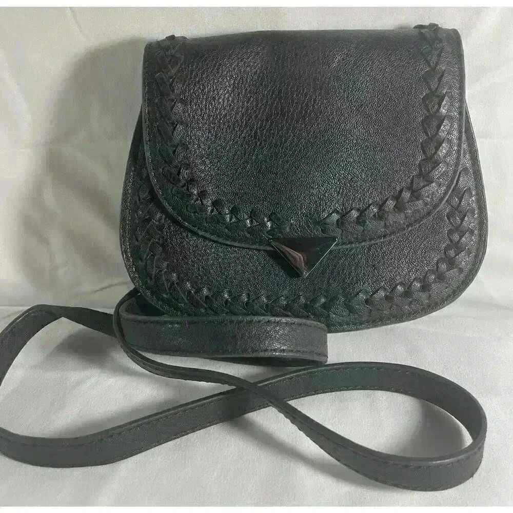 BCBGeneration Black Leather Braided Edges Small Crossbody Purse